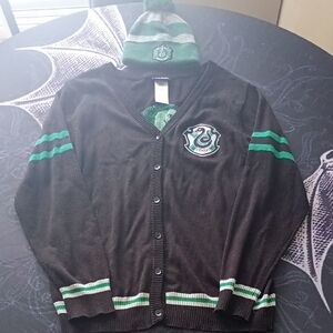 Slyrherin Black and Green Women's Cardigan